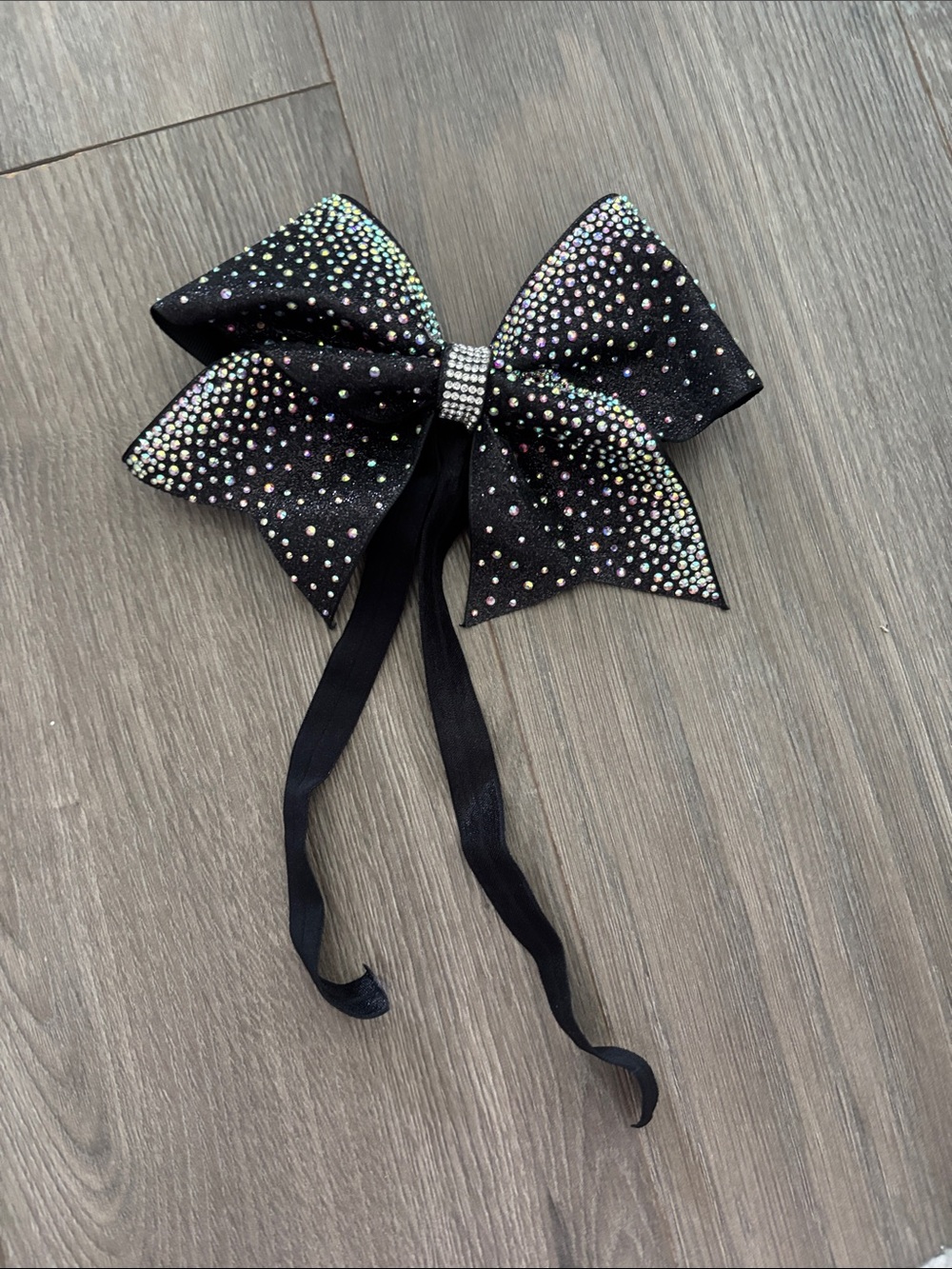 Black Sparkle Bow Hair Clip for Kids with Rhinestone Center